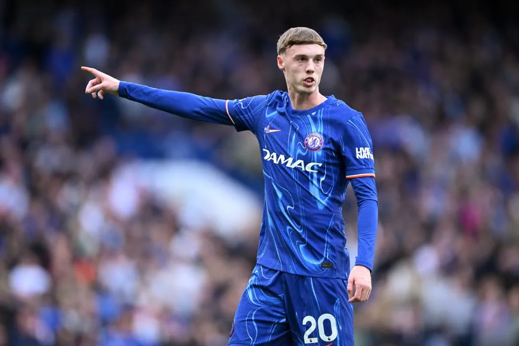 Cole Palmer, do Chelsea, reage durante a partida da Premier League entre Chelsea FC e Liverpool FC em Stamford Bridge, no dia 4 de maio de 2025, em Londres, Inglaterra. (Foto de Justin Setterfield/Getty Images)
