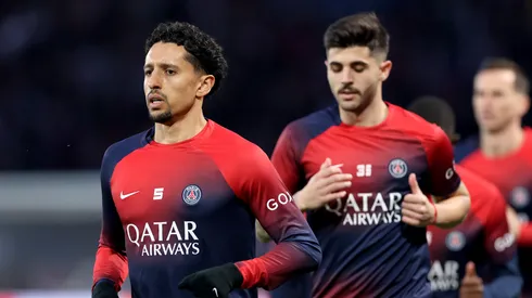 Marquinhos e Lucas Beraldo antes de partida pelo PSG