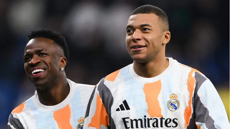 Ancelotti faz pedido inusitado para Mbappé e Vini Jr antes de El Clásico contra o Barcelona. (Photo by David Ramos/Getty Images)