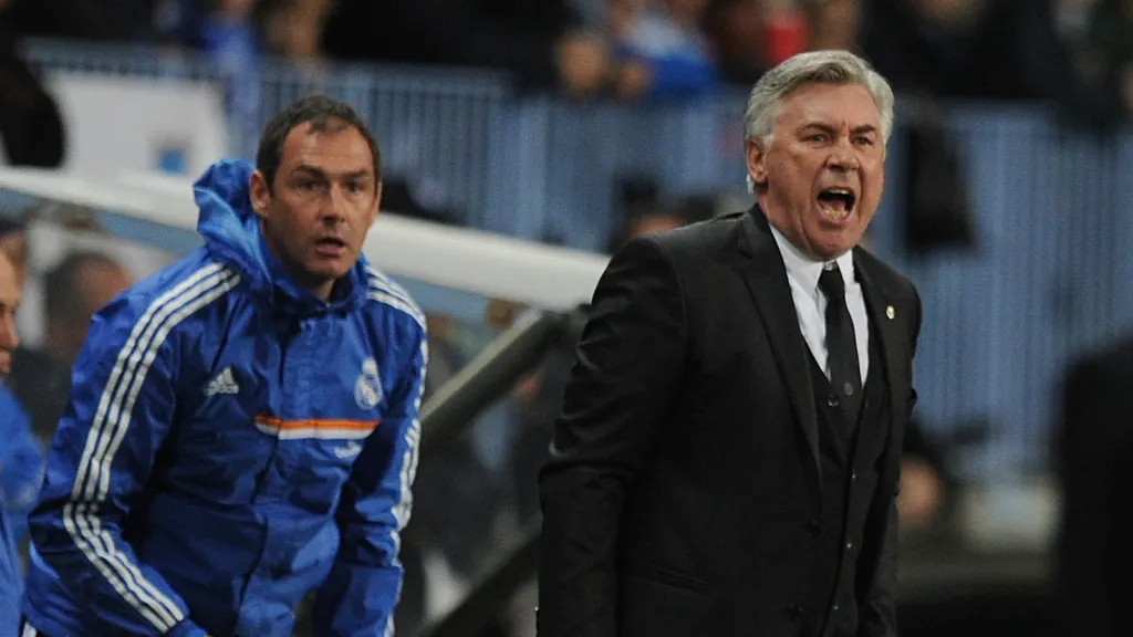 Carlo Ancelotti e Paul Clement durante partida pelo Real Madrid  (Photo by Denis Doyle/Getty Images)