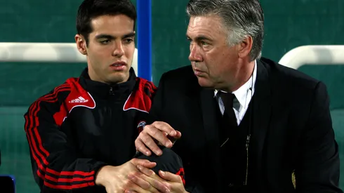 Kaká e Ancelotti quando trabalhavam no Milan