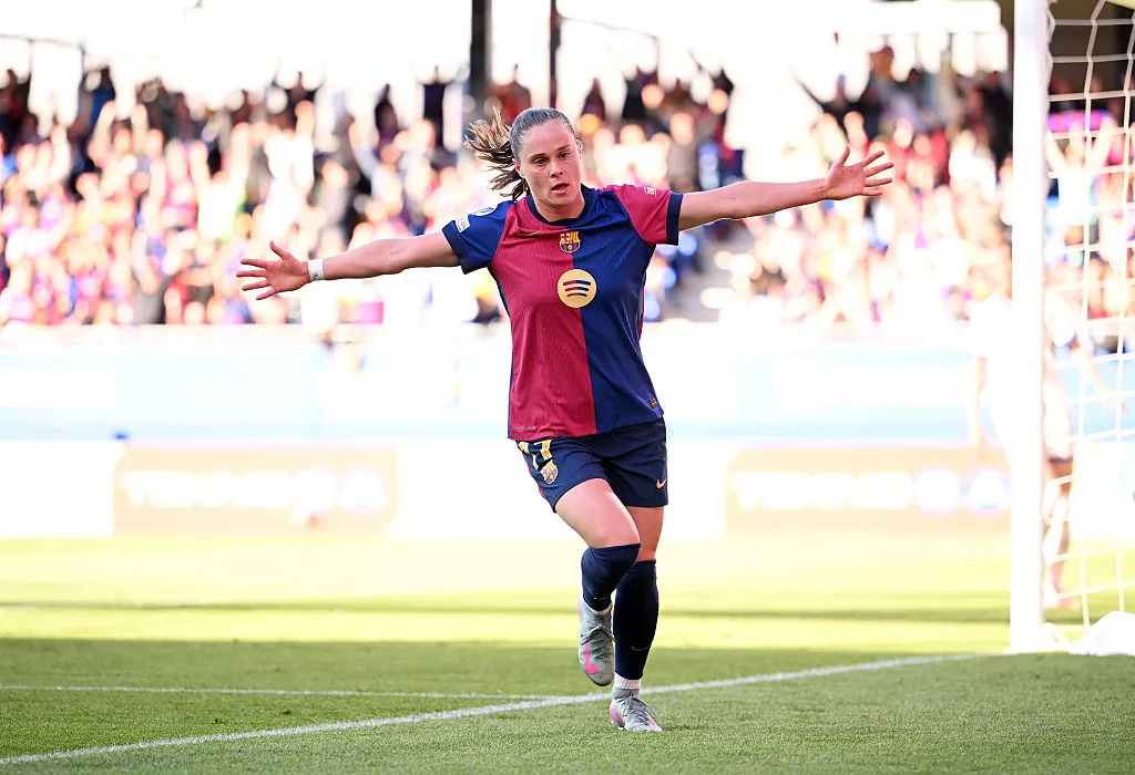 Ewa Pajor comemora gol marcado pelo Barcelona (Photo by David Ramos/Getty Images)
