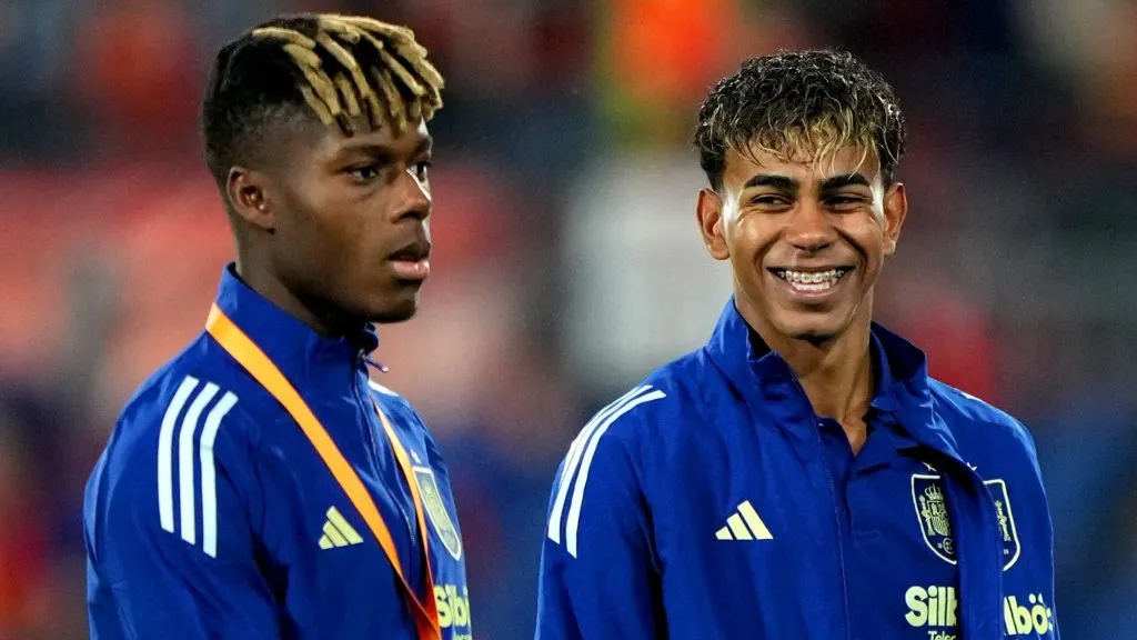 Yamal e Nico Williams, Espanha. (Photo by Alex Bierens de Haan/Getty Images)