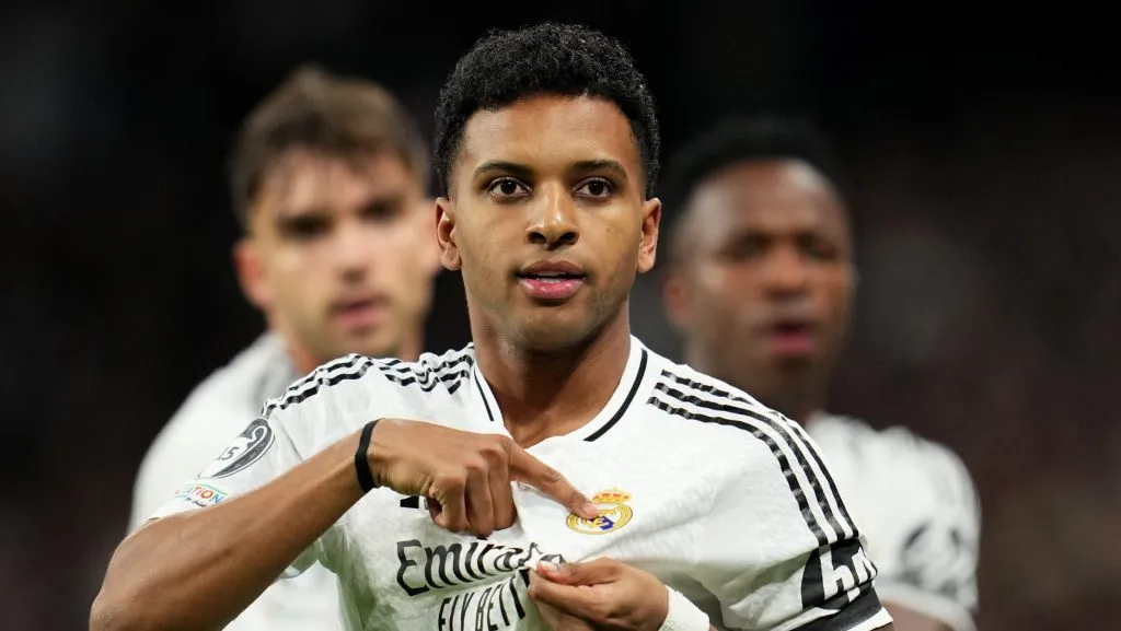 Rodrygo comemorando gol pelo Real Madrid