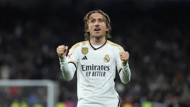 Modric comemora pelo Real Madrid (Photo by EFE)