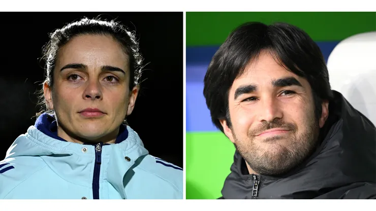 Renée, treinadora do Arsenal (Photo by Justin Setterfield/Getty Images) Pere Romeu, treinador do Barcelona (Photo by Stuart Franklin/Getty Images)