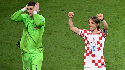 Dominik Livaković e Luka Modrić na Copa do Mundo de 2022. Foto: Stuart Franklin