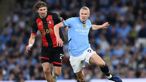 Illia Zabarnyi e Haaland em jogo da Premier League. Foto: Stu Forster