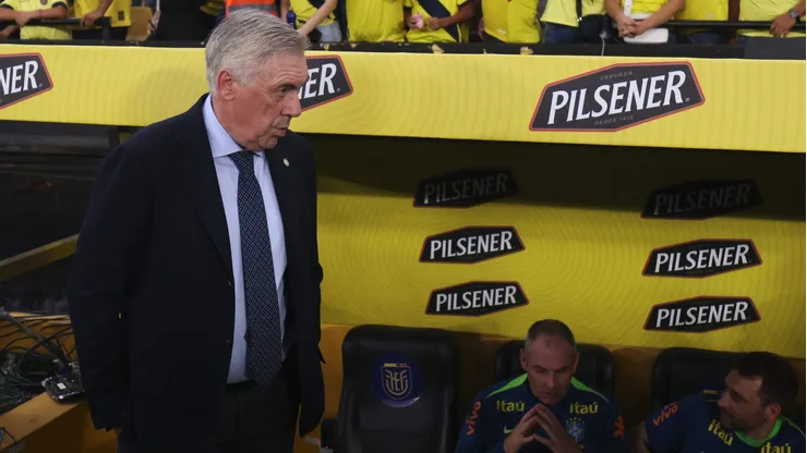 Ancelotti inicia seu ciclo na Seleção com 58 % de aproveitamento, defesa sólida, teste de 53 atletas e jovens como Estêvão ganhando espaço rumo à Copa de 2026. (Foto de Franklin Jacome/Getty Images)