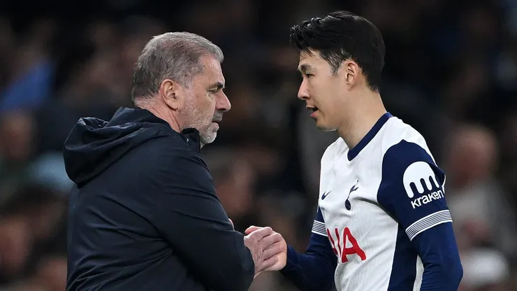 Ange Postecoglou e Son juntos no Tottenham. Foto: Shaun Botterill