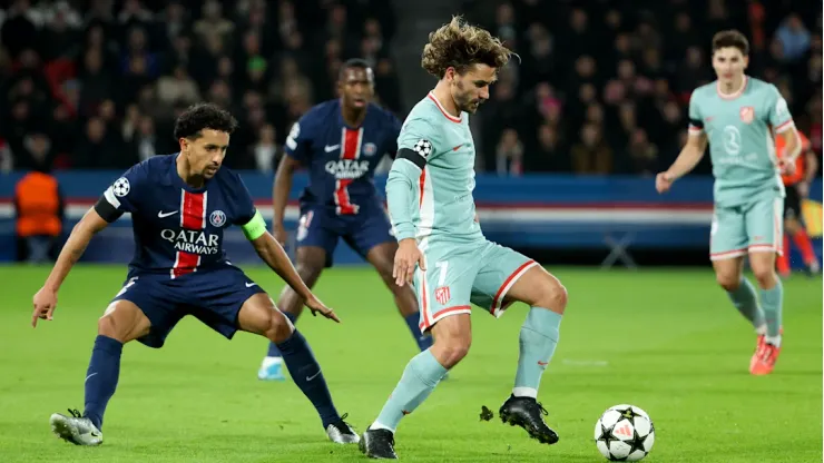 Marquinhos e Griezmann em PSG x Atlético de Madrid. Foto: Reprodução / Internet