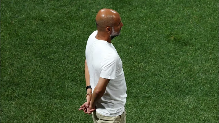 ATLANTA, GEORGIA - JUNE 22: Pep Guardiola, Head Coach of Manchester City, looks on during the FIFA Club World Cup 2025 group G match between Manchester City FC and Al Ain FC at Mercedes-Benz Stadium on June 22, 2025 in Atlanta, Georgia. (Photo by Kevin C. Cox/Getty Images)