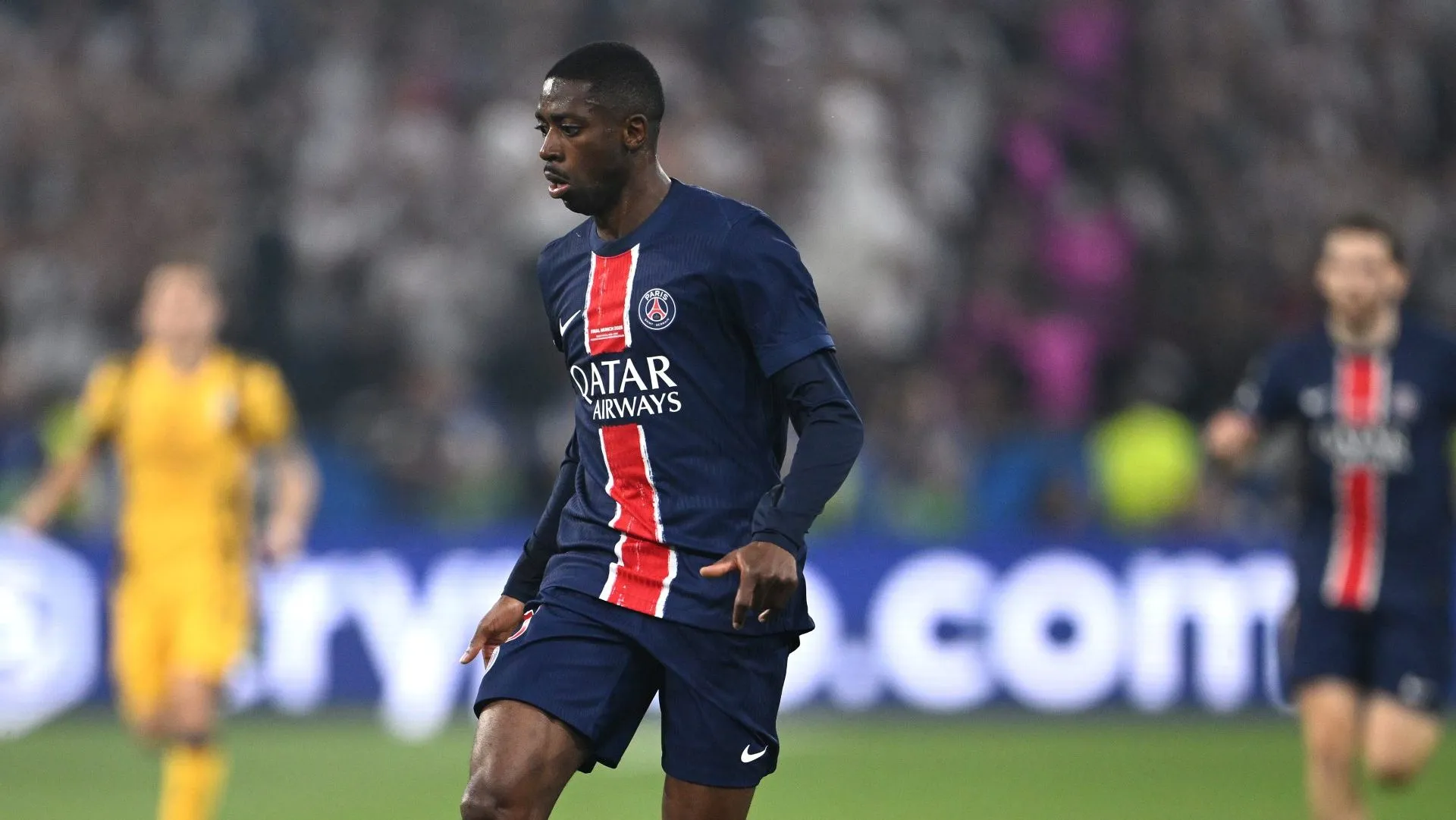 O jogador do PSG, Ousmane Dembélé, em ação durante a final da Liga dos Campeões da UEFA 2025, entre Paris Saint-Germain e FC Internazionale Milano, em 31 de maio de 2025, em Munique, Alemanha. (Foto de Stu Forster/Getty Images)