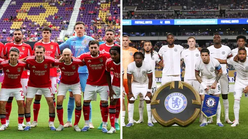Jogadores do Benfica (Photo by Michael Owens/Getty Images) Jogadores do Chelsea (Photo by Francois Nel/Getty Images)