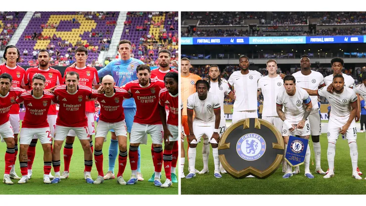 Jogadores do Benfica (Photo by Michael Owens/Getty Images) Jogadores do Chelsea (Photo by Francois Nel/Getty Images)