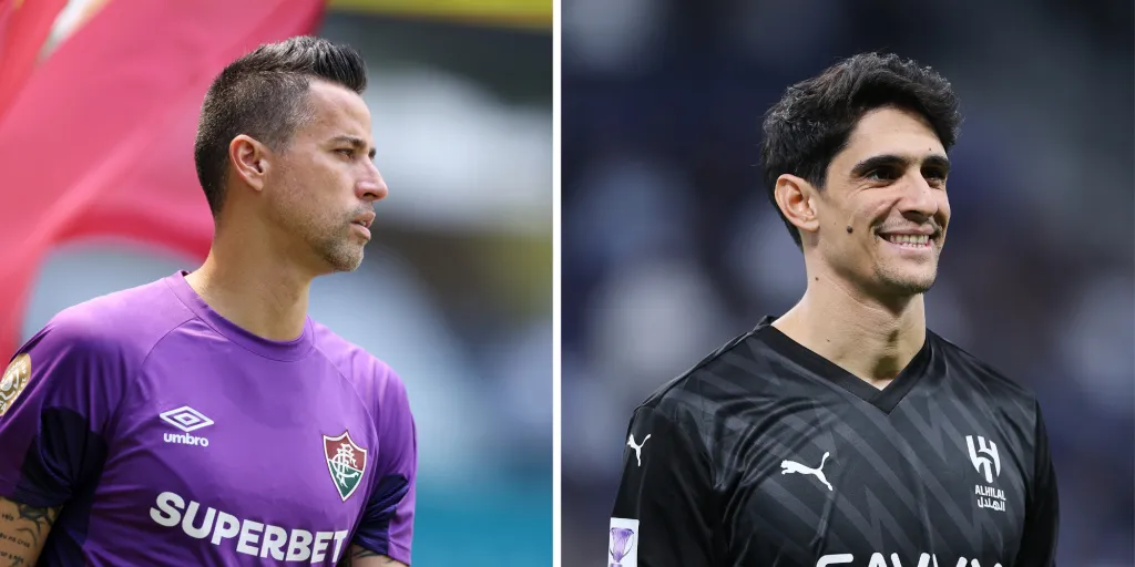 Fábio (Photo by Megan Briggs/Getty Images) e Bono (Photo by Abdullah Ahmed/Getty Images) farão o duelo de goleiros importantes até aqui em Fluminense x Al-Hilal