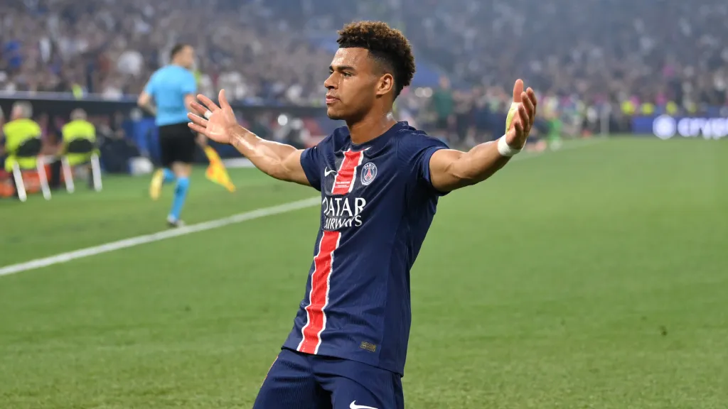 Désiré Doué comemora gol do PSG na final da Champions League (Photo by Justin Setterfield/Getty Images)
