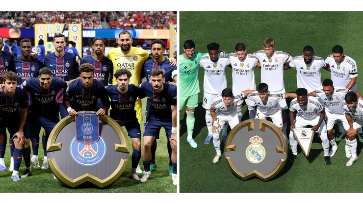 jogadores do psg (Photo by Kevin C. Cox/Getty Images) e jogadores do real madrid (Photo by Sandra Montanez/Getty Images)