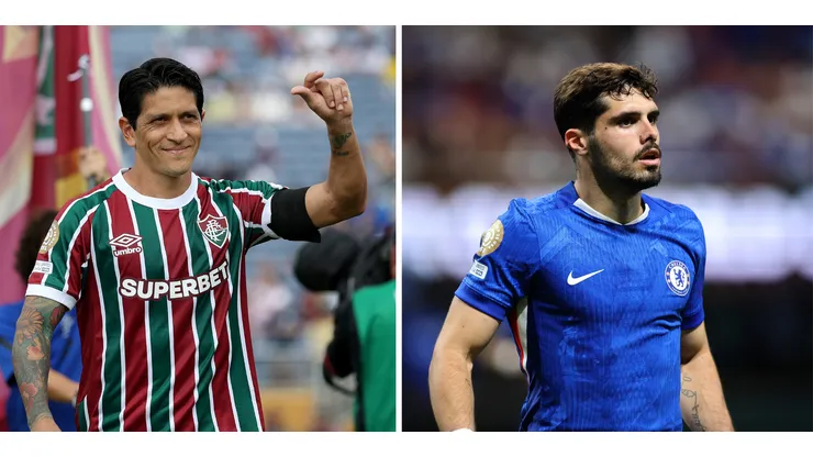 Germán Cano, do Fluminense (Photo by Buda Mendes/Getty Images) e Pedro Neto, do Chelsea (Photo by Alex Grimm/Getty Images)