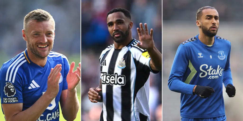 Alvos do Manchester United – Jamie Vardy, que defendia o Leicester (Photo by Gareth Copley/Getty Images), Callum Wilson, ex-Newcastle (Photo by Stu Forster/Getty Images) e Dominic Calvert-Lewin quando atuava no Everton (Photo by George Wood/Getty Images)