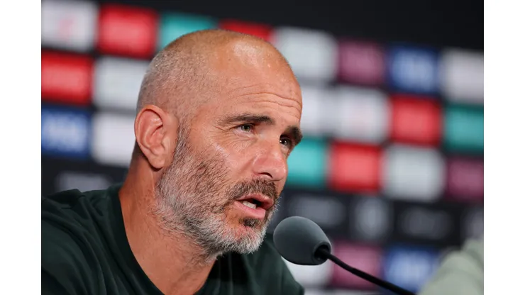 EAST RUTHERFORD, NEW JERSEY - JULY 07: Enzo Maresca, Head Coach of Chelsea FC, speaks to the media during a Chelsea FC Press Conference ahead of their FIFA Club World Cup 2025 Semi-Final match between Fluminense FC and Chelsea FC at MetLife Stadium on July 07, 2025 in East Rutherford, New Jersey. (Photo by Alex Grimm/Getty Images)