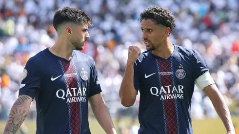Marquinhos e Beraldo juntos no PSG. Foto: Alex Grimm/Getty Images