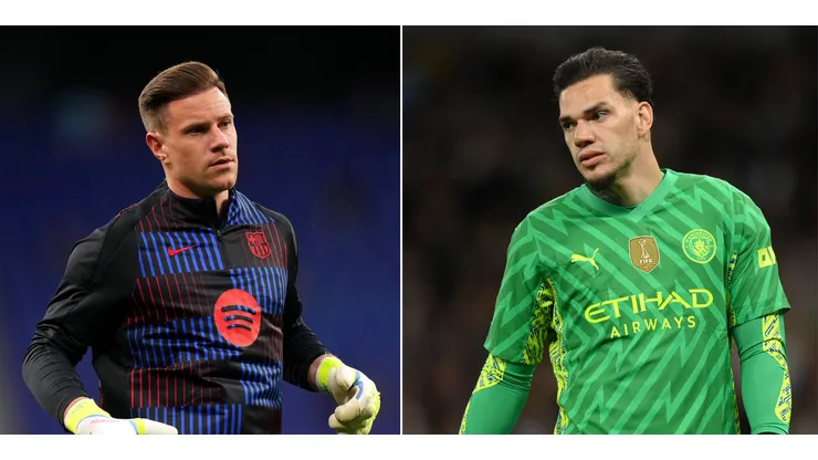 Ter Stegen, do Barcelona e Ederson, do Manchester City (Photo by Alex Caparros/Getty Images) e (Photo by Justin Setterfield/Getty Images)