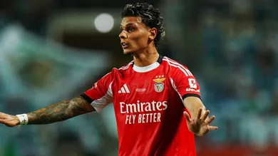 Richard Ríos conquista primeiro título com o Benfica. Foto: Gualter Fatia/Getty Images