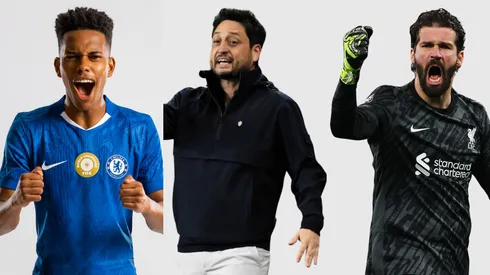 Estevão, Arthur Elias e Alisson aparecem como destaques alternativos na lista da France Football. Foto: divulgação Chelsea/Eakin Howard-Getty Images/Alex Pantling-Getty Images