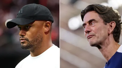 Kompany, treinador do Bayern de Munique (Foto: Buda Mendes/Getty Images) | Thomas Frank, treinador do Tottenham (Foto: Jasmin Walter/Getty Images)