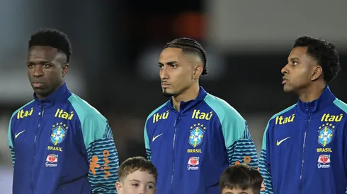 Vini Jr. Raphinha e Rodrygo juntos (Foto: Marcelo Endelli/Getty Images)