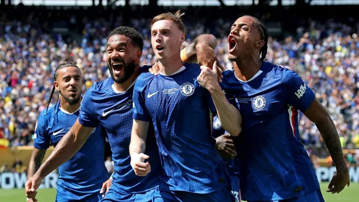 Jogadores do Chelsea comemorando gol na final do Mundial de Clubes. Foto: Alex Grimm/Getty Images