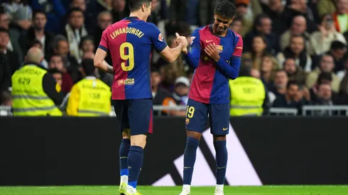 Lewandowski e Yamal juntos pelo Barcelona. (Photo by Angel Martinez/Getty Images)