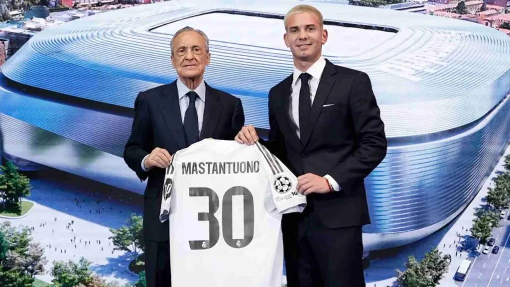 Franco Mastantuono é apresentado oficialmente no Real Madrid. Foto: divulgação/Real Madrid