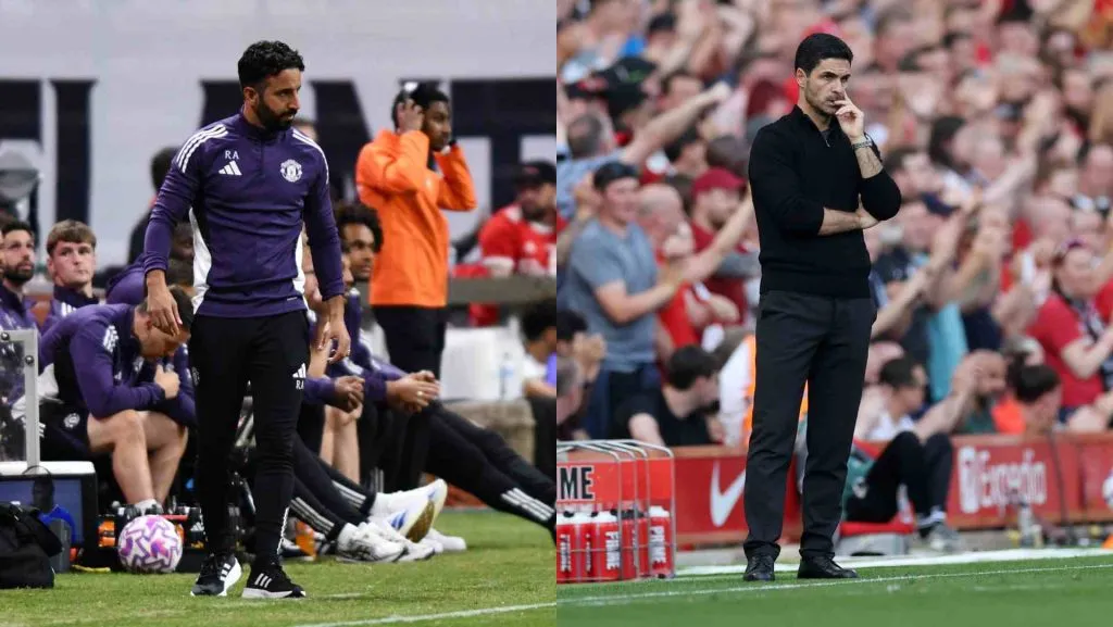Amorim e Arteta durante jogos de seus clube. Foto: AJ Reynolds/Getty Images|Carl Recine/Getty Images