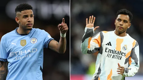Savinho, do Manchester City Michael Steele/Getty Images | Rodryo, do Real Madrid. Foto: Florencia Tan Jun/Getty Images