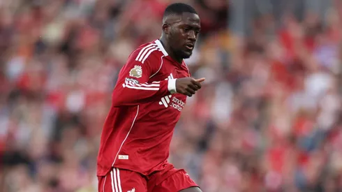 LIVERPOOL, ENGLAND - AUGUST 15: Ibrahima Konate of Liverpool during the Premier League match between Liverpool and Bournemouth at Anfield on August 15, 2025 in Liverpool, England. (Photo by Michael Steele/Getty Images)
