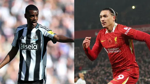 Alexander Isak x Darwin Núñez: Sonho do Liverpool tem o triplo de gols do uruguaio. (Photos by Carl Recine/Getty Images and George Wood/Getty Images)
