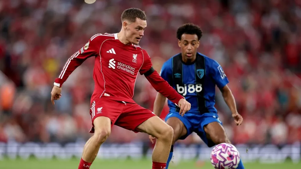 Florian Wirtz foi titular do Liverpool contra o Bournemouth, na estreia da Premier League. Foto: Michael Steele/Getty Images)
