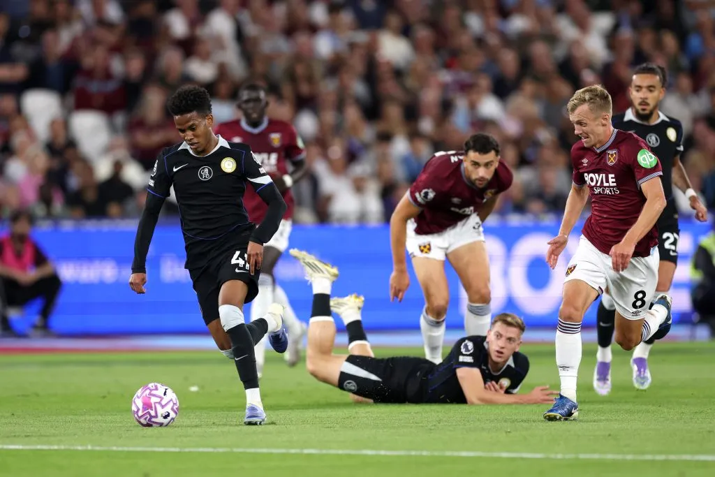 Estêvão em West Ham X Chelsea pela Premier League. (Photo by Julian Finney/Getty Images)