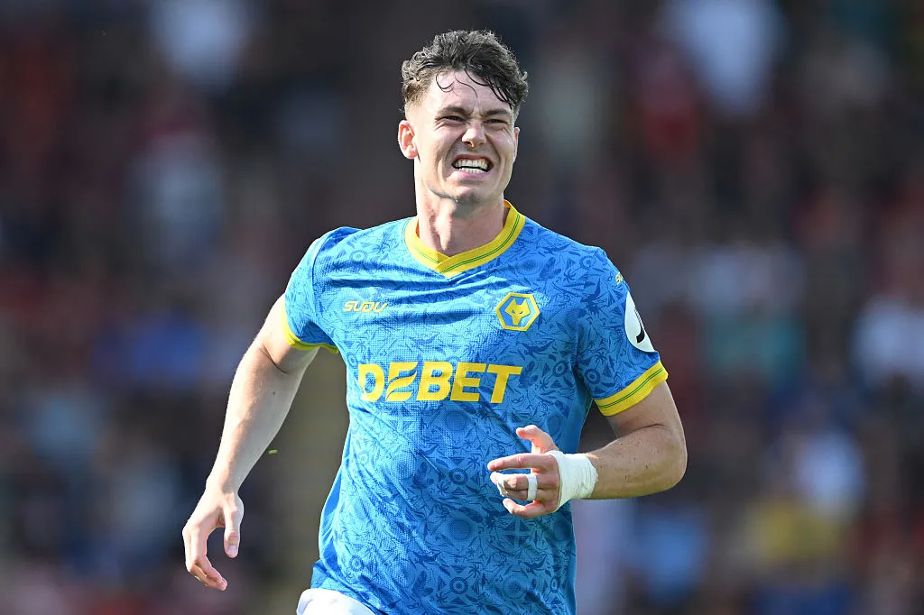 Jorgen Strand Larsen em ação pelo Wolverhampton. (Photo by Mike Hewitt/Getty Images)