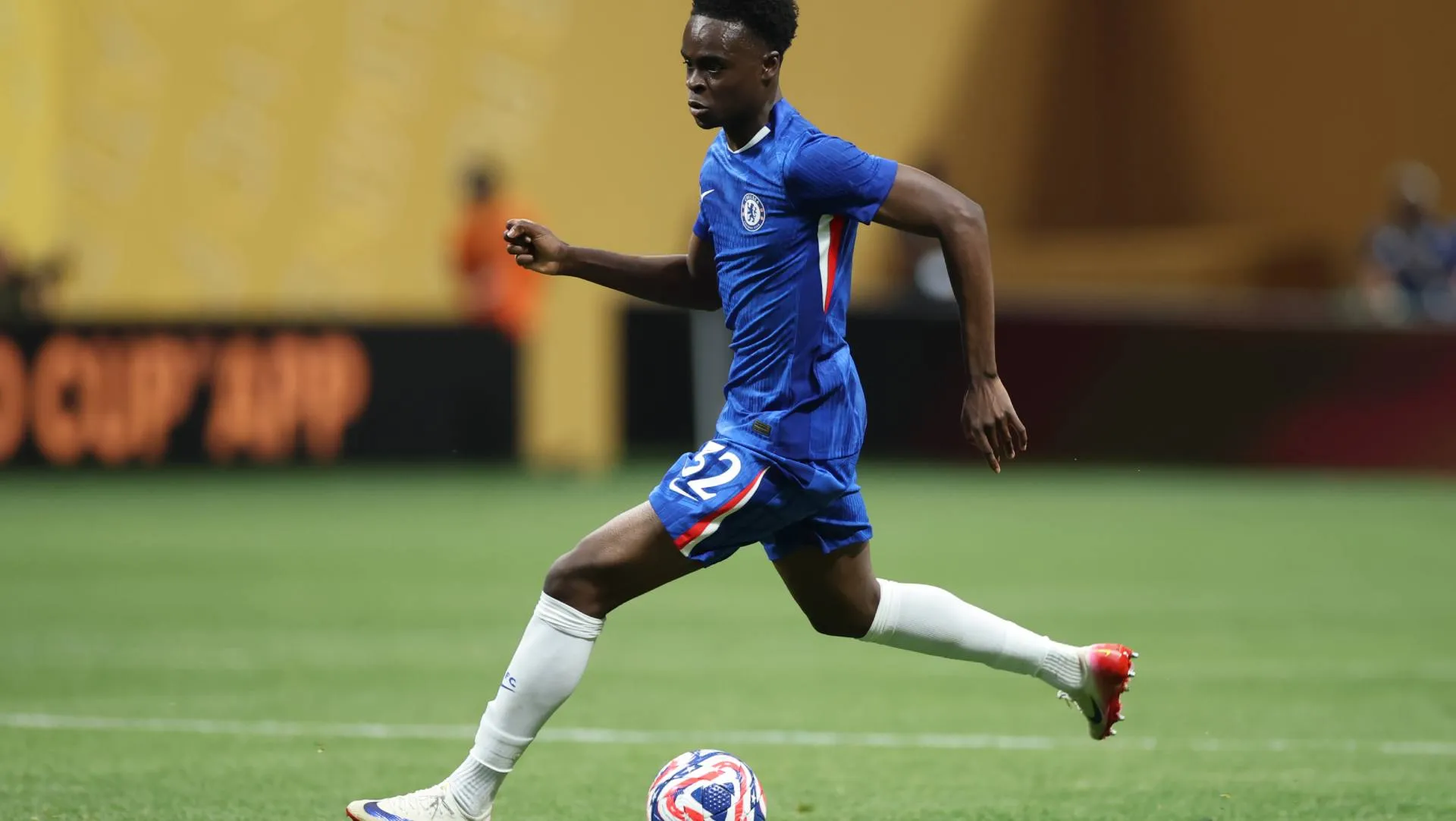 Tyrique George, atacante do Chelsea, em jogo do mundial de clubes. Foto: Alex Grimm/Getty Images