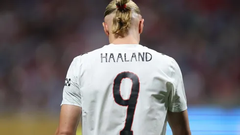 Erling Haaland, número 9 do Manchester City, reage durante a partida. Foto: Alex Grimm/Getty Images