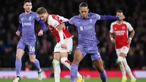 Van Dijk e Odegaard em Liverpool x Arsenal. Foto: Shaun Botterill