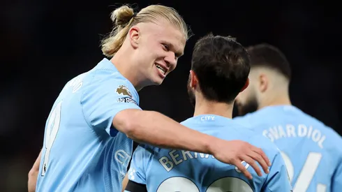 Haaland e Bernardo Silva, pelo Manchester CIty (Foto: Catherine Ivill/Getty Images)
