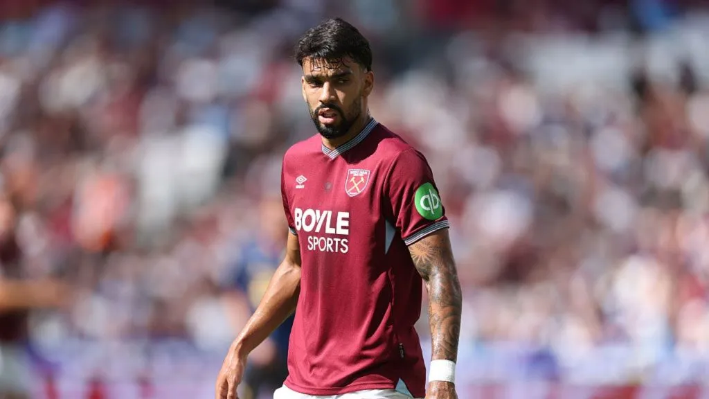 Lucas Paquetá em ação pelo West Ham nesta temporada. Richard Pelham/Getty Images.