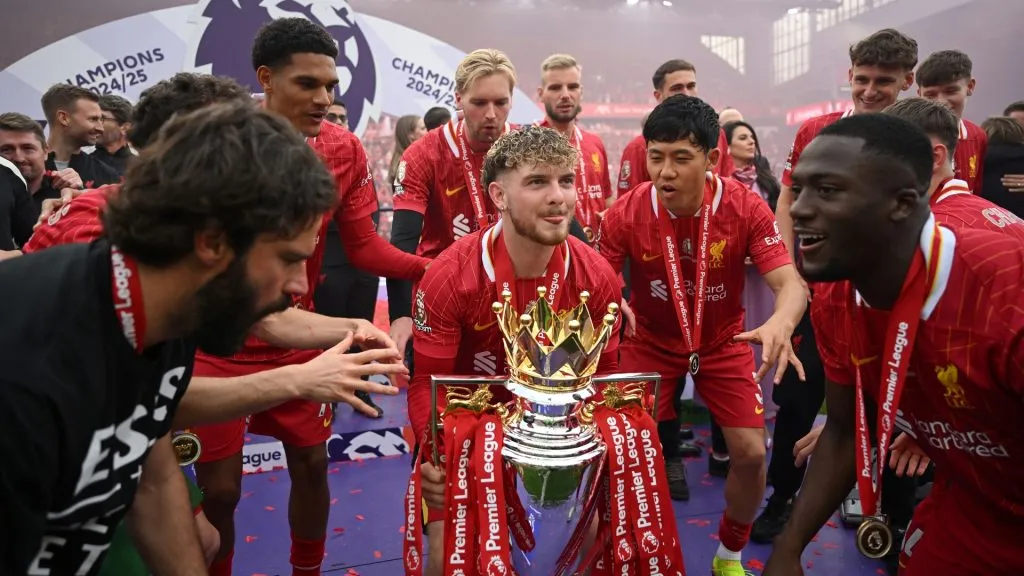 Harvey Elliott venceu a Premier League passada pelo Liverpool. Foto: Michael Regan/Getty Images/Getty Images For The Premier League