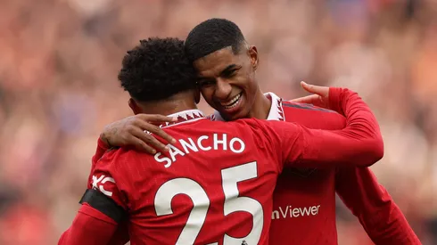 Sancho, do United, cita conversa com Rashford em saída para Aston Villa. (Photo by Richard Heathcote/Getty Images)