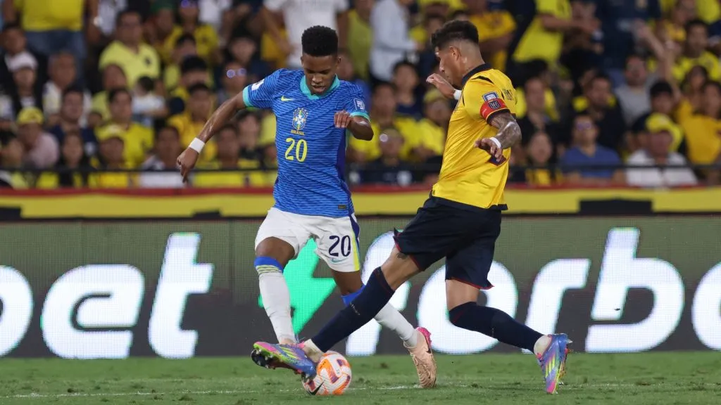 Estêvão em ação pela Seleção Brasileira. Foto: Franklin Jacome/Getty Images