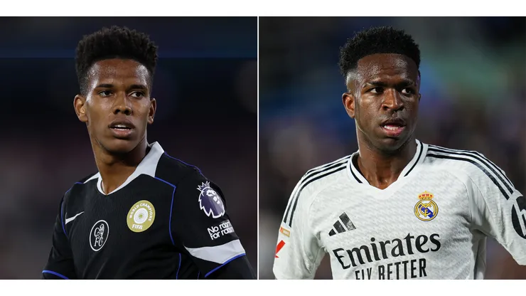 Estêvão, do Chelsea (Foto: y Justin Setterfield/getty images) e Vini JR (Aitor Alcalde/Getty Images)
